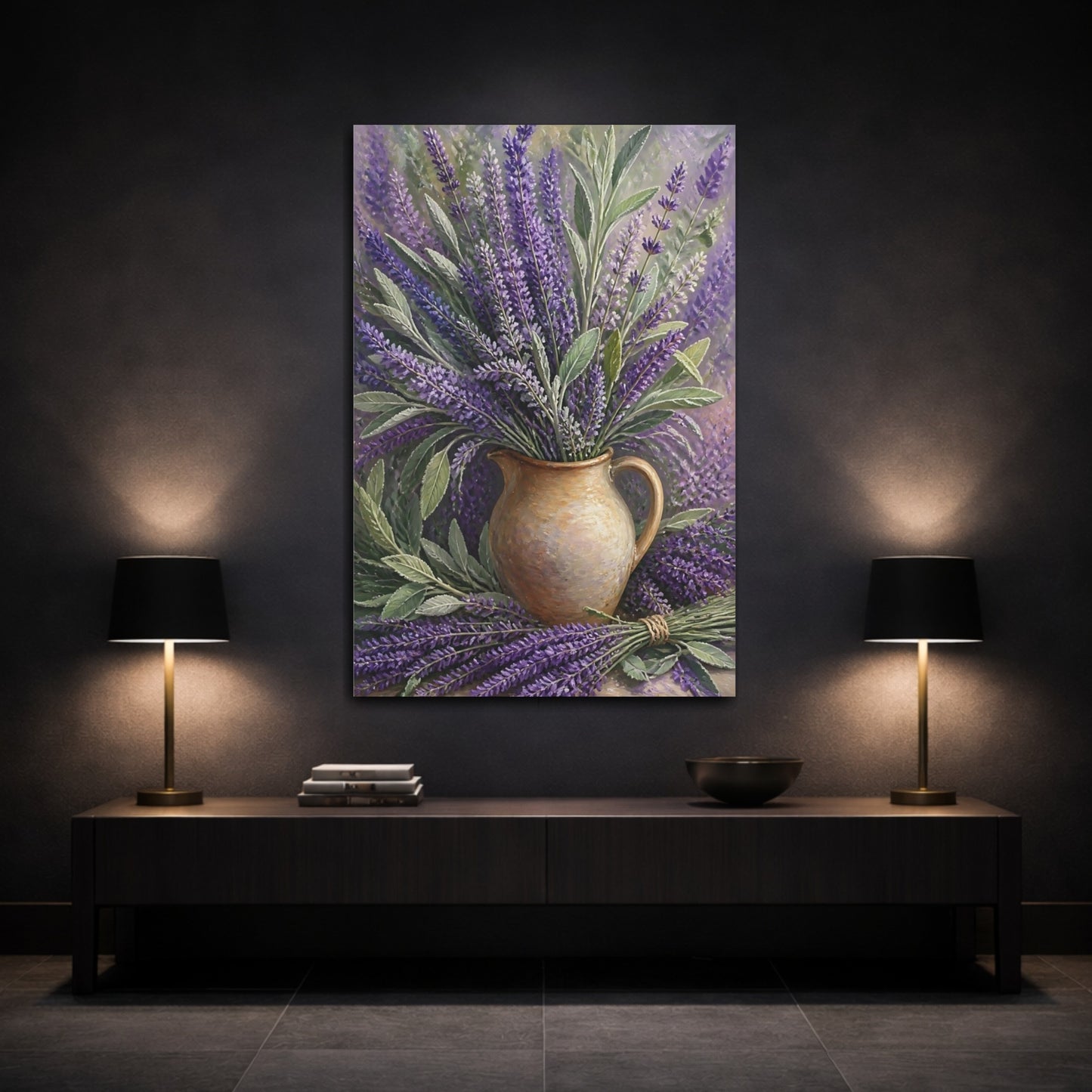 Mockup 3. Floral Lavender Purple And Brown shown as canvas print