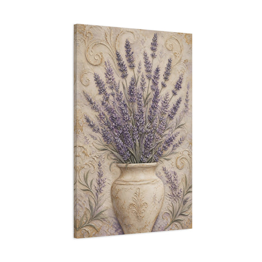 Main Mockup. Floral Lavender Purple And Cream shown as canvas print