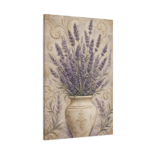Floral Lavender Purple And Cream Canvas Print – Vintage Decor for Living Room, Above Fireplace - YesArtYes