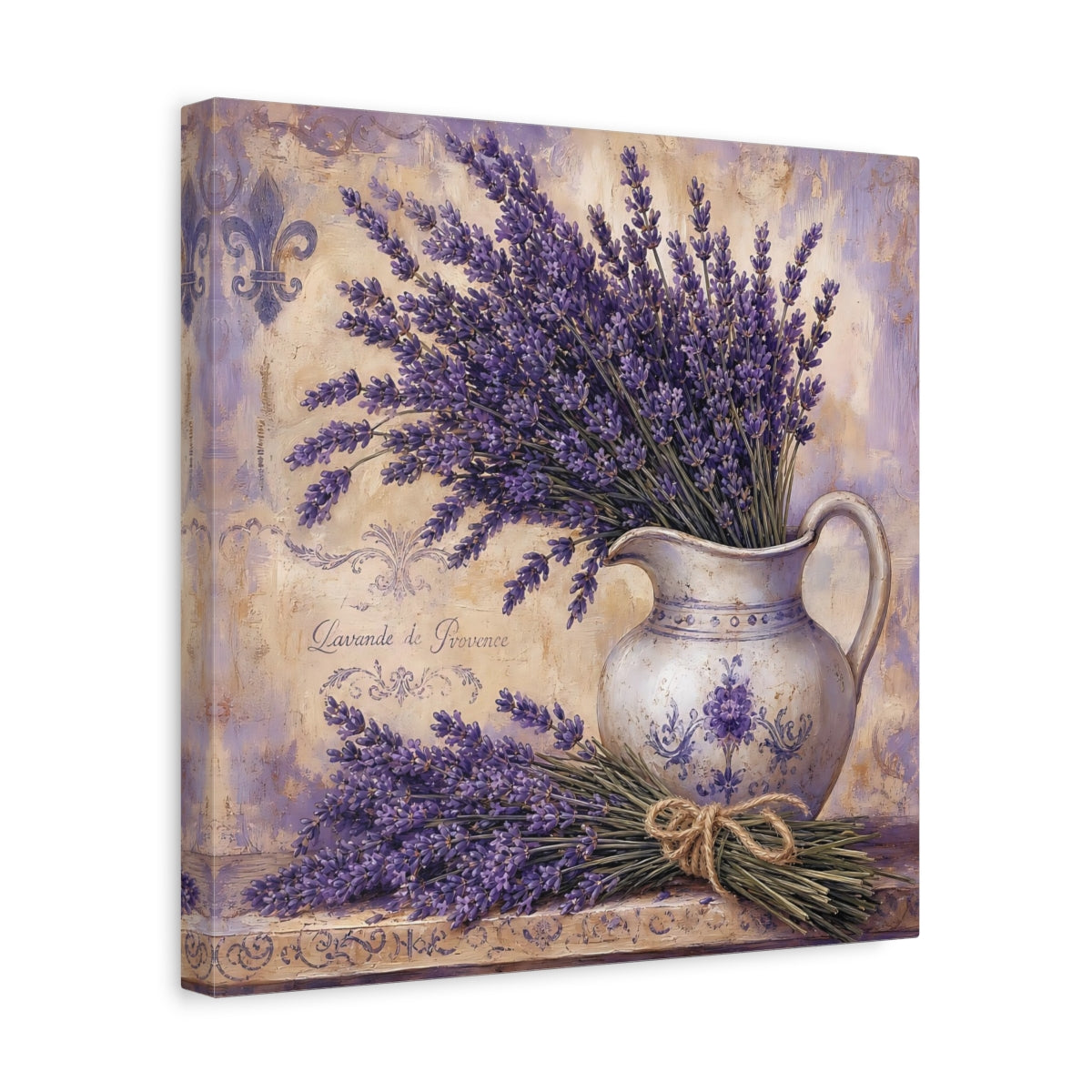 Side Mockup 7. Floral Lavender Purple Lavender shown as stretched canvas wall art