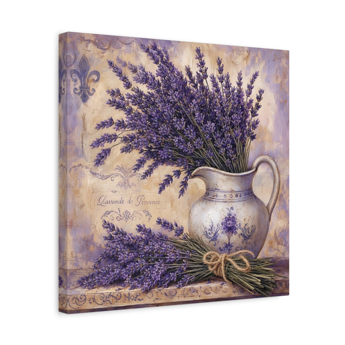 Side Mockup 6. Floral Lavender Purple Lavender shown as stretched canvas wall art