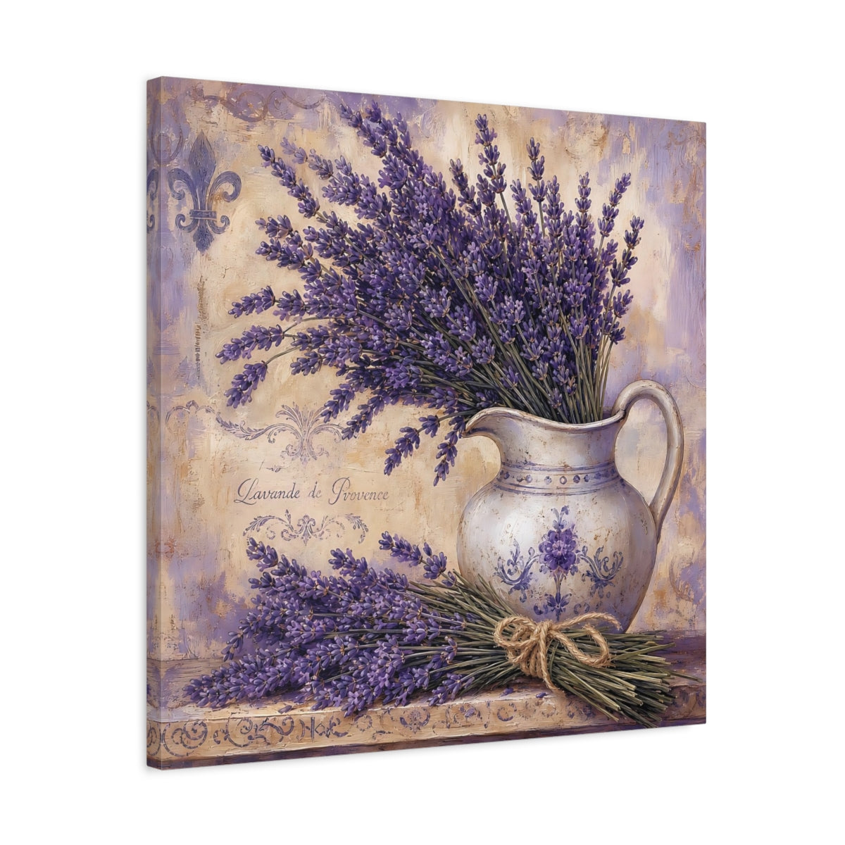 Side Mockup 4. Floral Lavender Purple Lavender shown as stretched canvas wall art