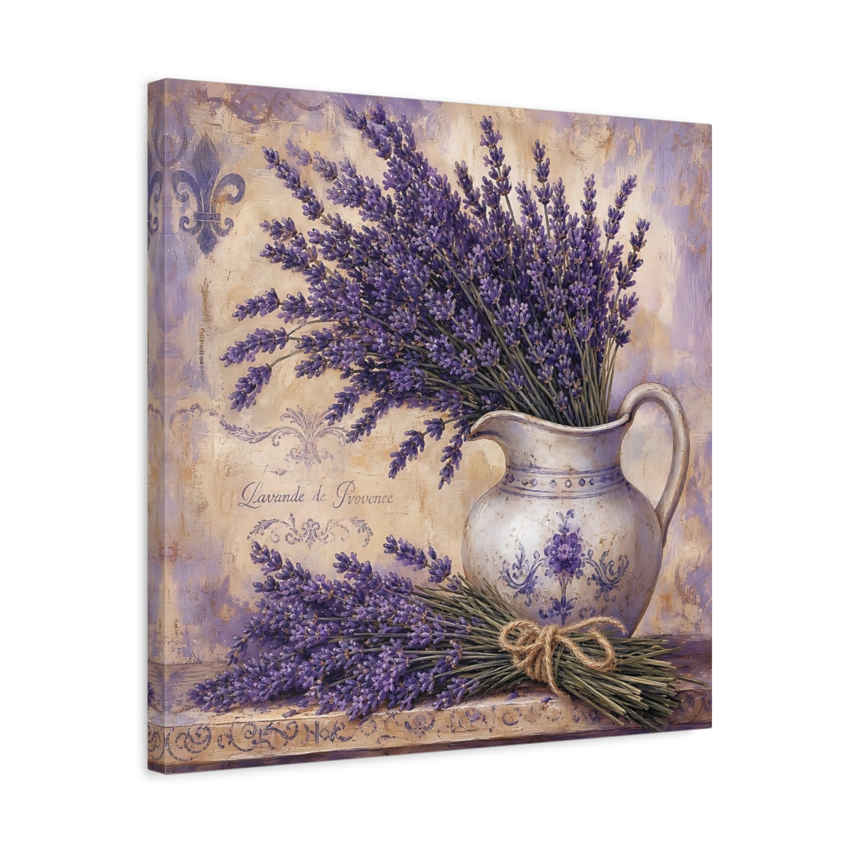 Side Mockup 5. Floral Lavender Purple Lavender shown as stretched canvas wall art