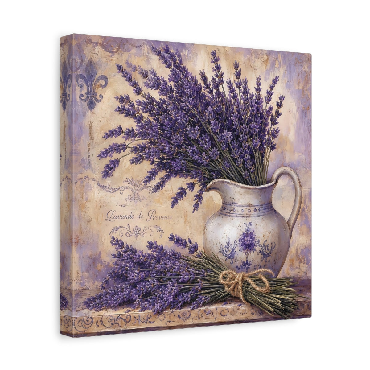 Side Mockup 8. Floral Lavender Purple Lavender shown as stretched canvas wall art