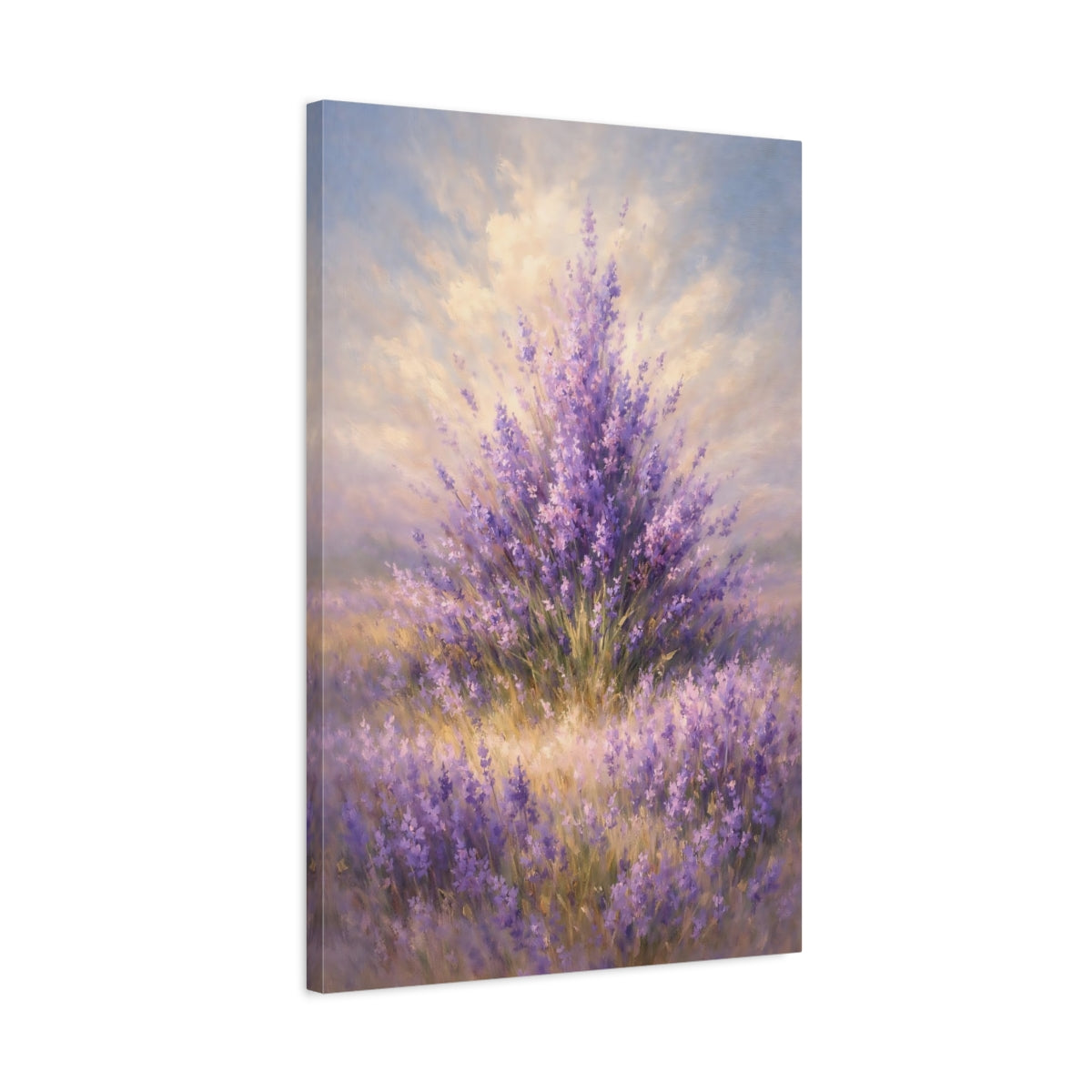 Side Mockup 2. Floral Lavender Purple Lavender Field shown as stretched canvas wall art