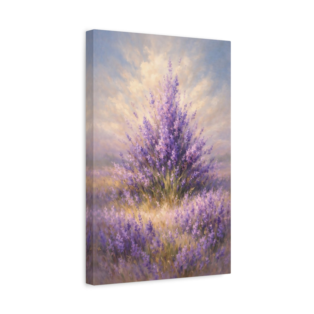 Side Mockup 4. Floral Lavender Purple Lavender Field shown as stretched canvas wall art