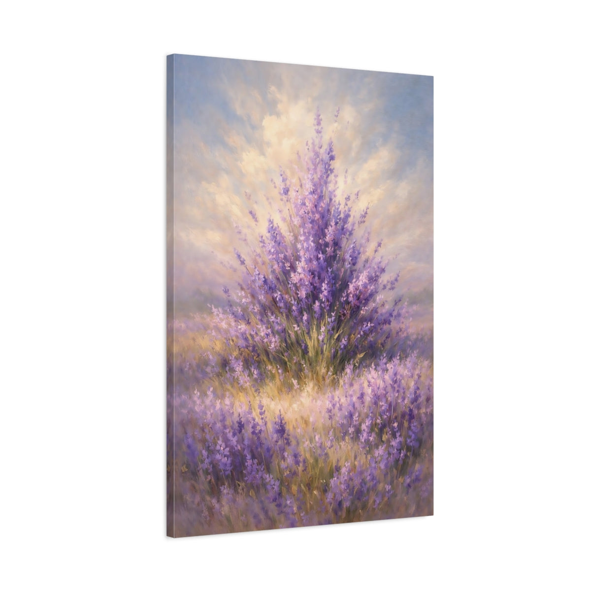 Side Mockup 1. Floral Lavender Purple Lavender Field shown as stretched canvas wall art