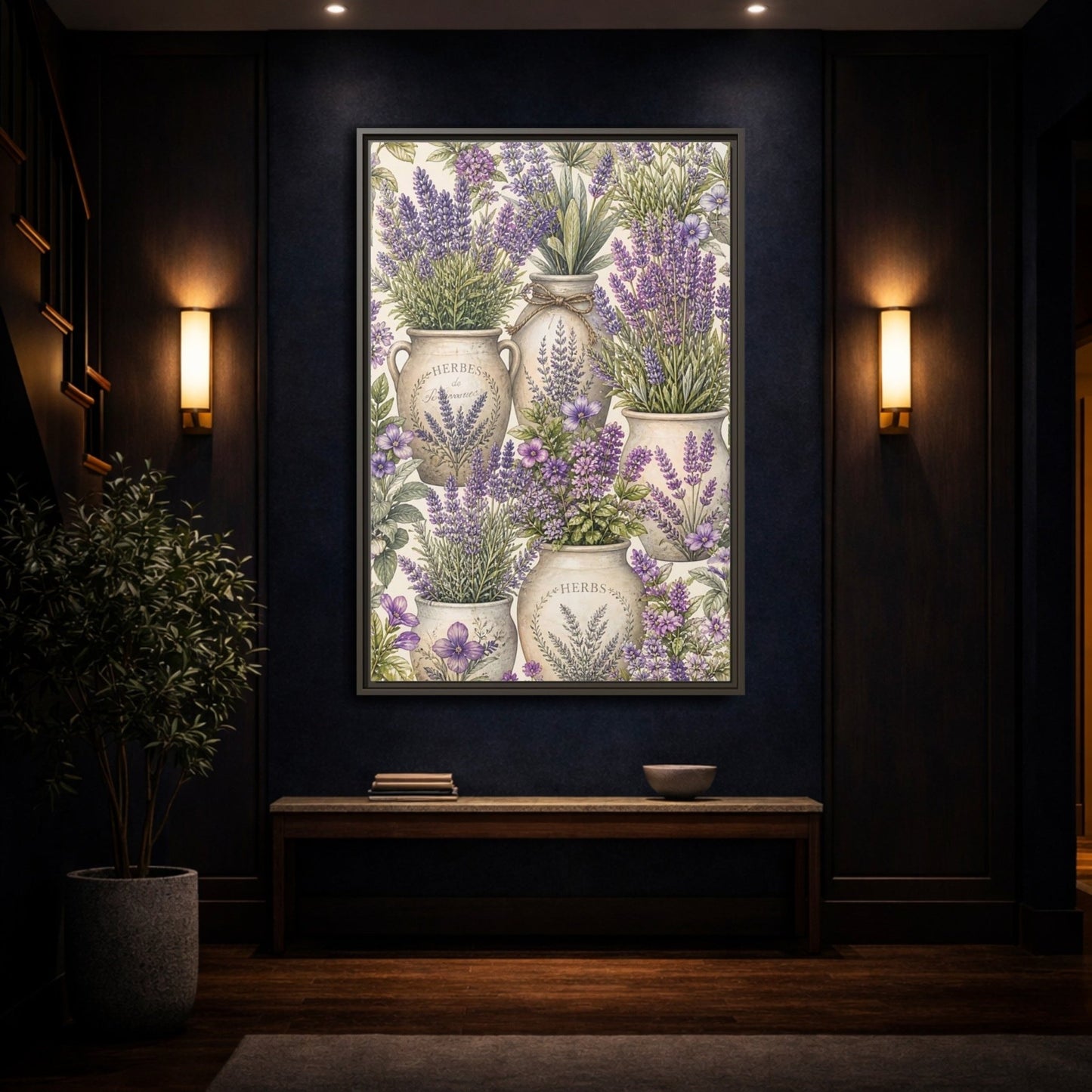 Floral Lavender Purple Framed Canvas Print – Living Room, Above Couch - YesArtYes