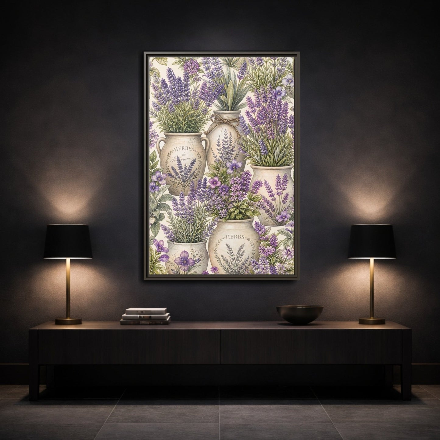 Floral Lavender Purple Framed Canvas Print – Living Room, Above Couch - YesArtYes