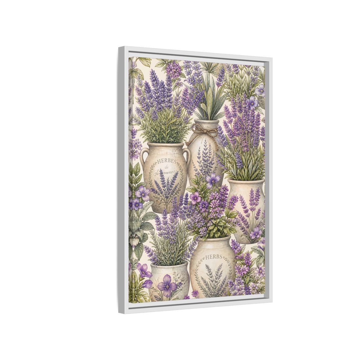 Side Mockup 1. Floral Lavender Purple Lavender shown as framed canvas print
