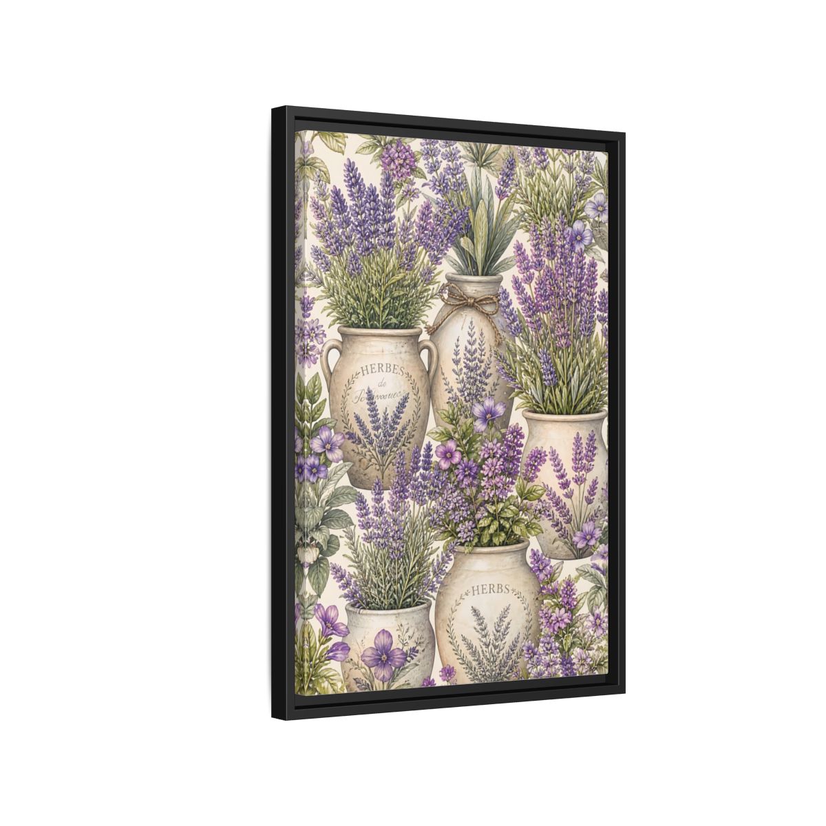 Side Mockup 3. Floral Lavender Purple Lavender shown as framed canvas print