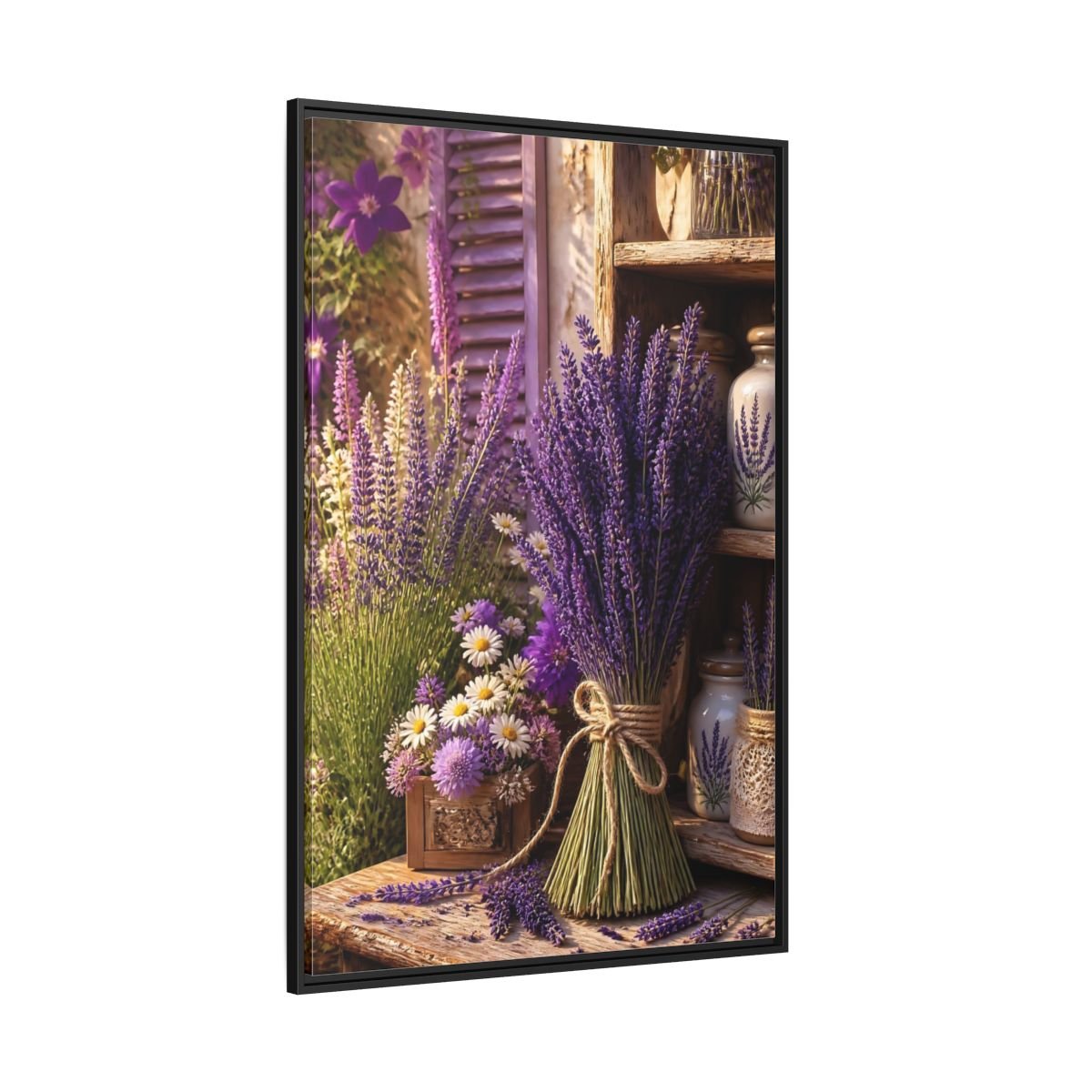 Floral Lavender Purple Framed Canvas Print – Living Room, Above Fireplace - YesArtYes