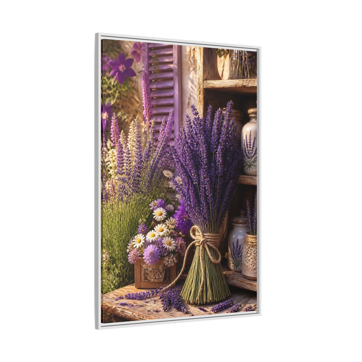 Side Mockup 7. Floral Lavender Purple Lavender shown as framed canvas print