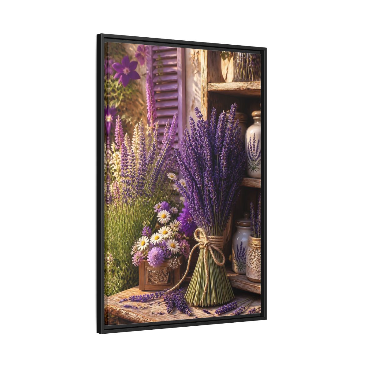 Side Mockup 13. Floral Lavender Purple Lavender shown as framed canvas print