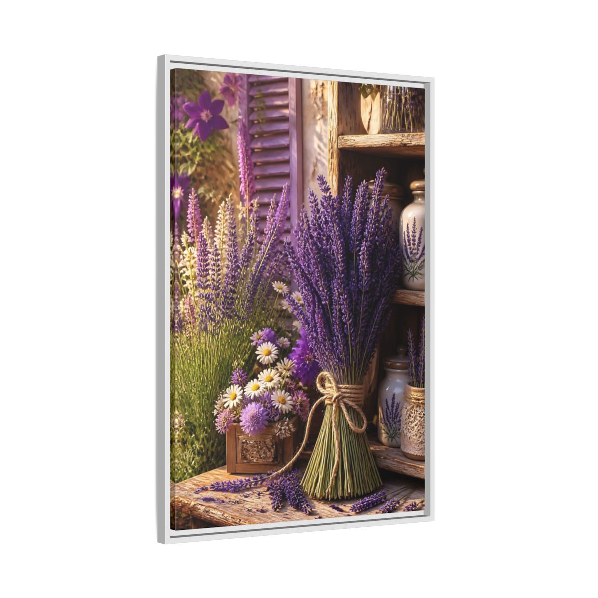 Side Mockup 9. Floral Lavender Purple Lavender shown as framed canvas print