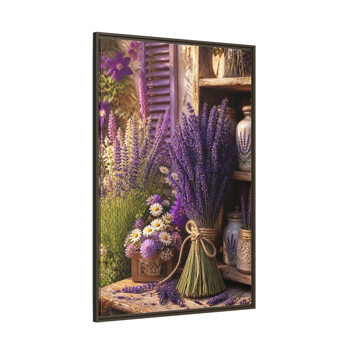 Side Mockup 8. Floral Lavender Purple Lavender shown as framed canvas print