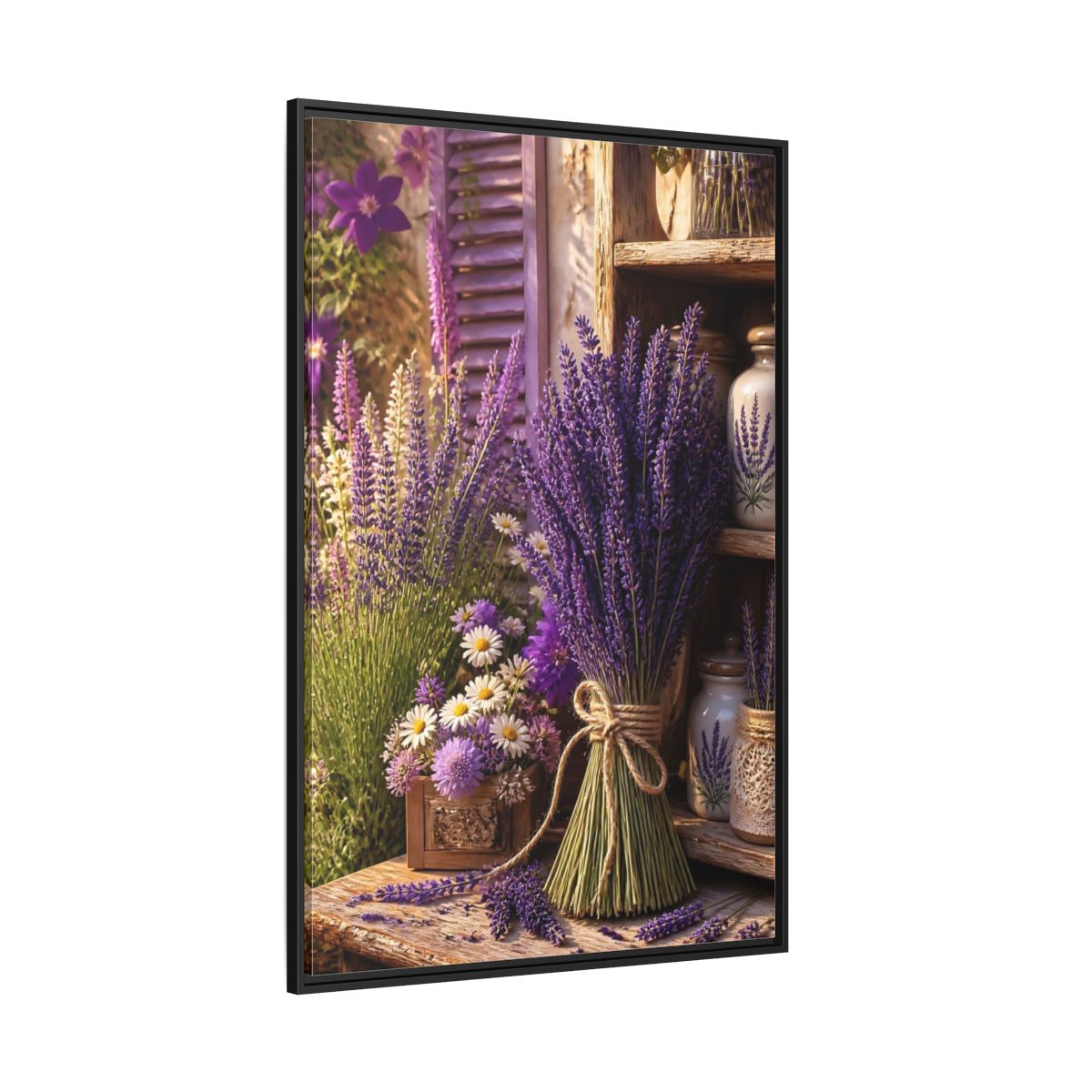 Side Mockup 12. Floral Lavender Purple Lavender shown as framed canvas print