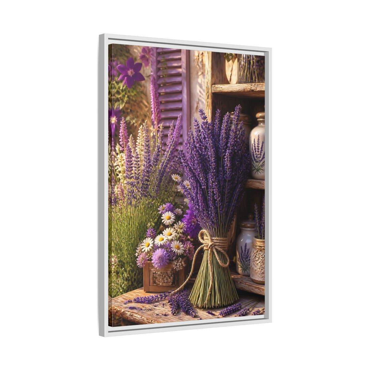 Side Mockup 10. Floral Lavender Purple Lavender shown as framed canvas print
