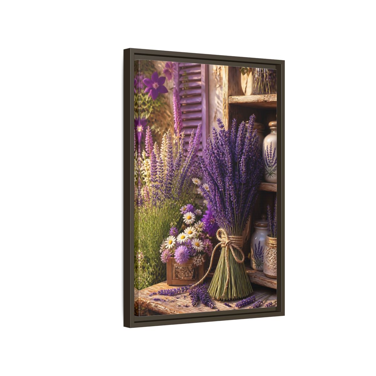 Side Mockup 2. Floral Lavender Purple Lavender shown as framed canvas print