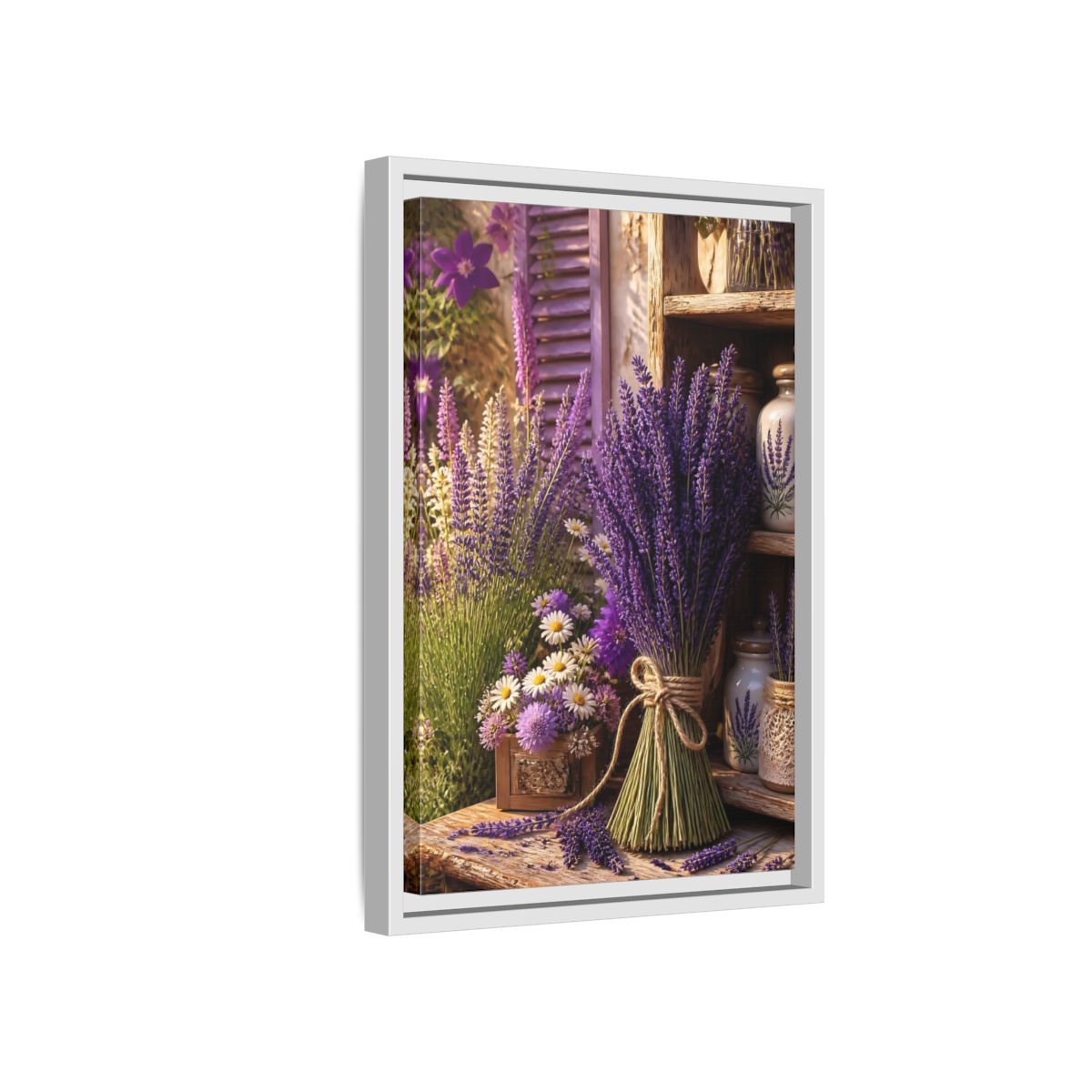 Side Mockup 4. Floral Lavender Purple Lavender shown as framed canvas print