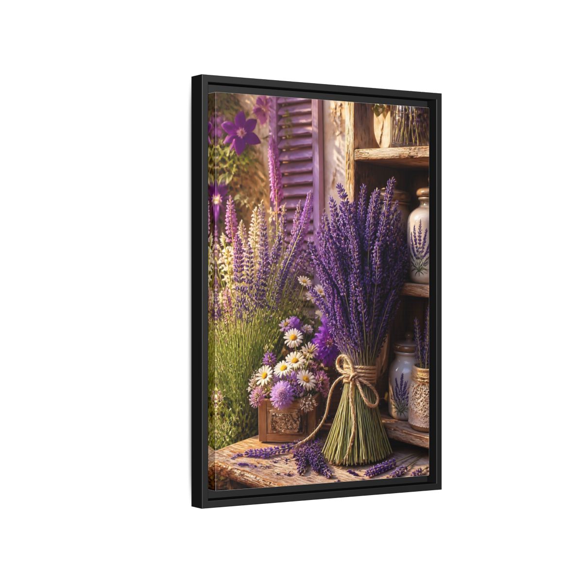 Side Mockup 3. Floral Lavender Purple Lavender shown as framed canvas print