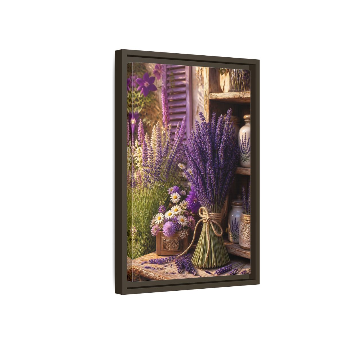 Side Mockup 5. Floral Lavender Purple Lavender shown as framed canvas print