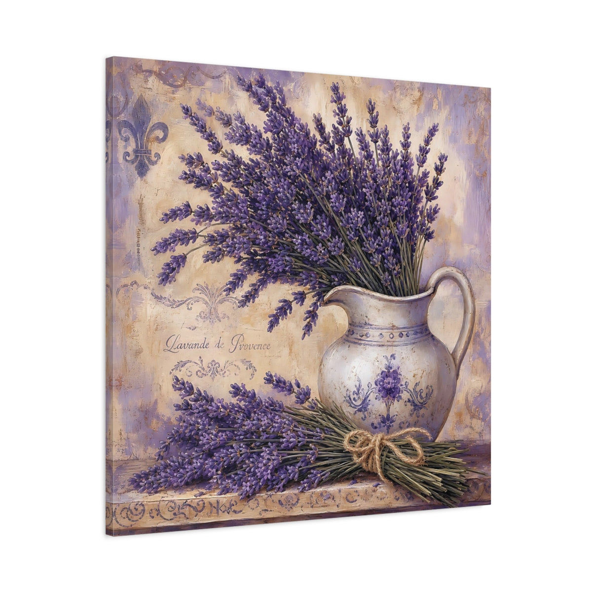 Main Mockup. Floral Lavender Purple Lavender shown as stretched canvas wall art