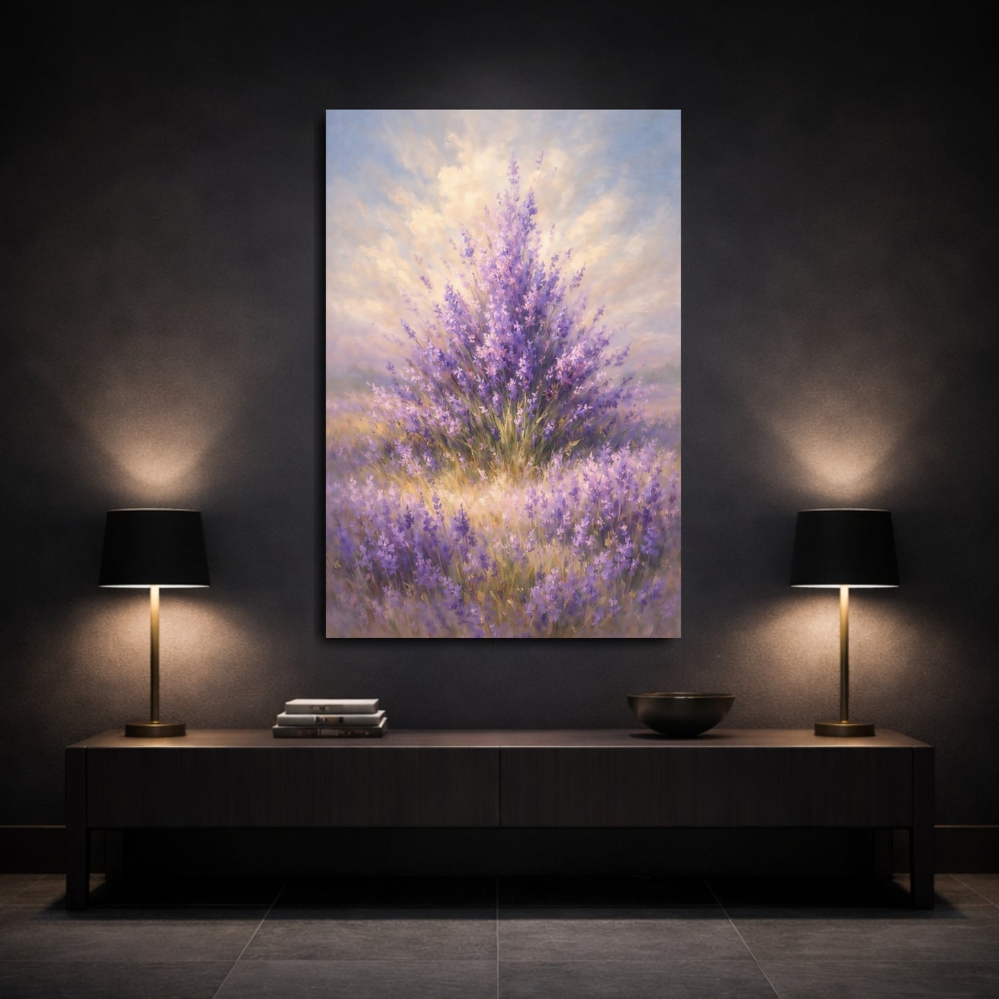 Mockup 2. Floral Lavender Purple Lavender Field shown as stretched canvas wall art