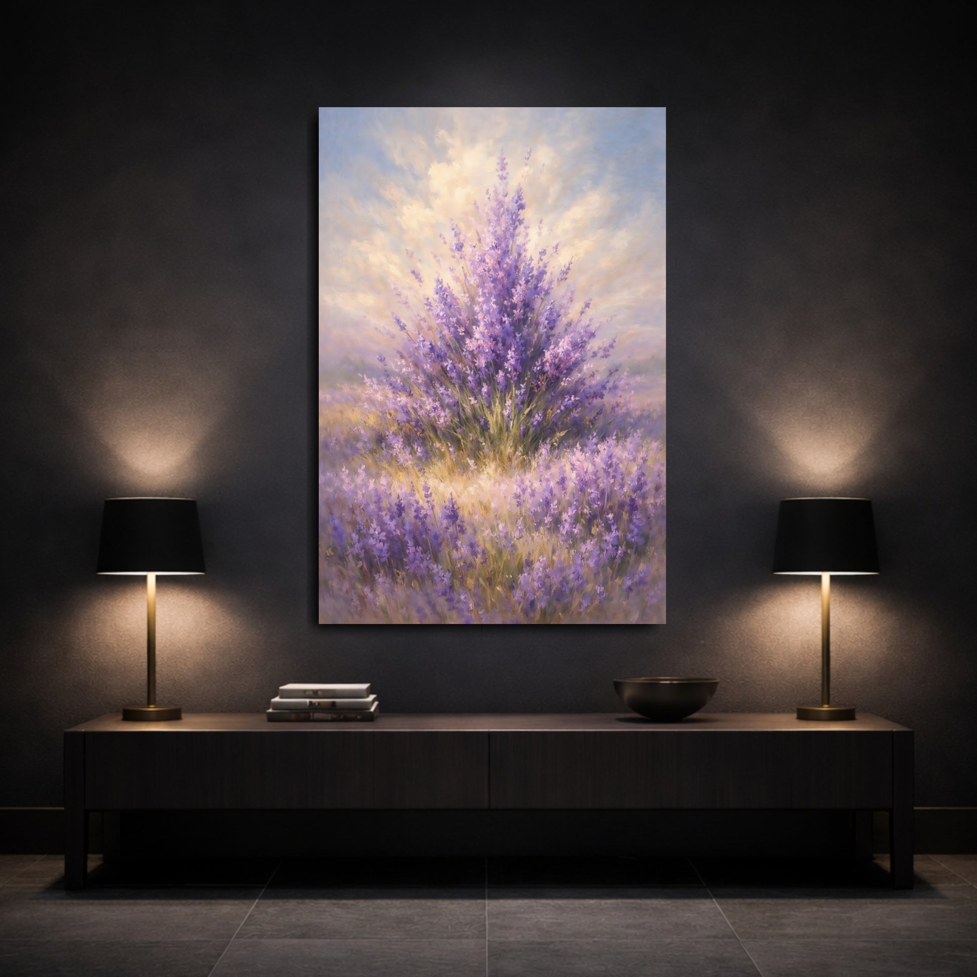 Mockup 2. Floral Lavender Purple Lavender Field shown as stretched canvas wall art