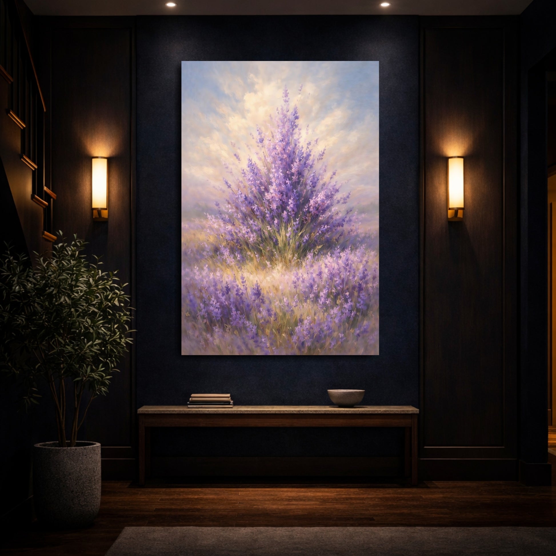 Mockup 3. Floral Lavender Purple Lavender Field shown as stretched canvas wall art