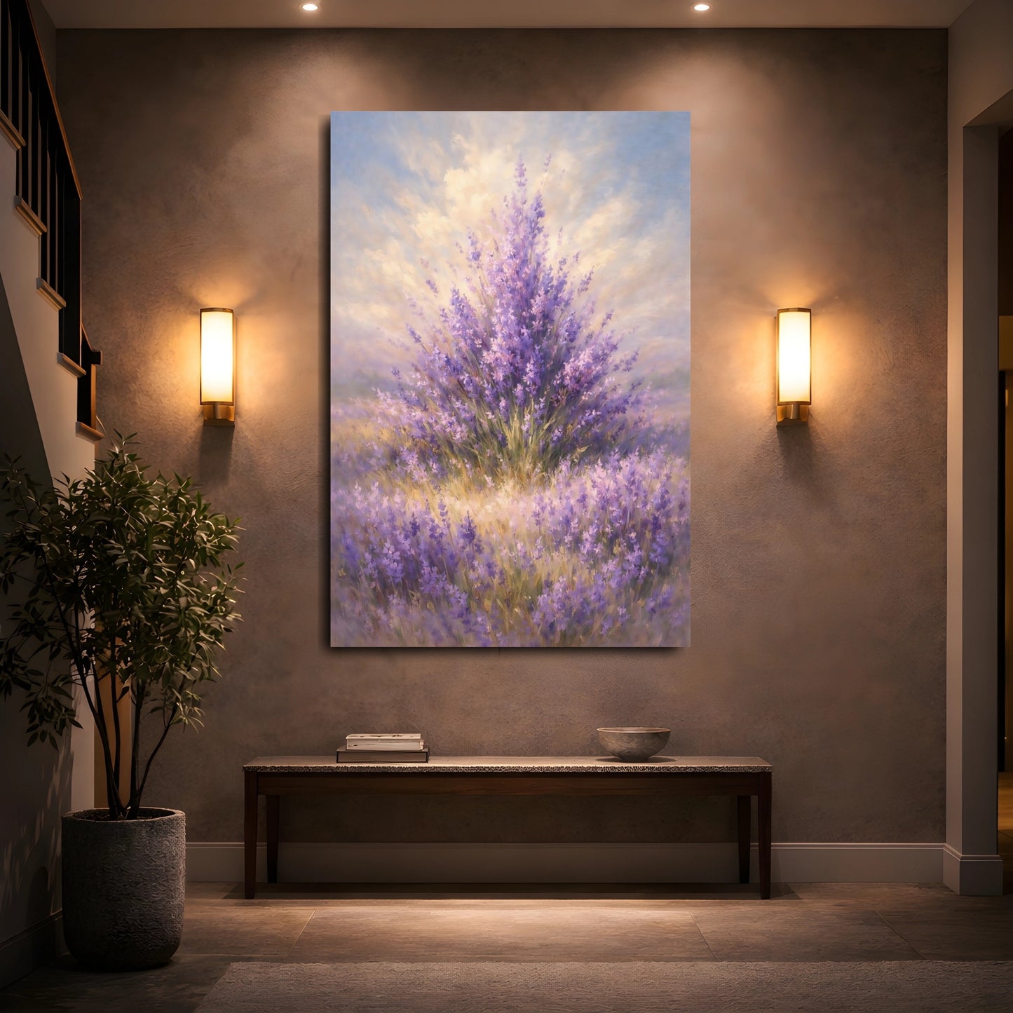Mockup 4. Floral Lavender Purple Lavender Field shown as stretched canvas wall art