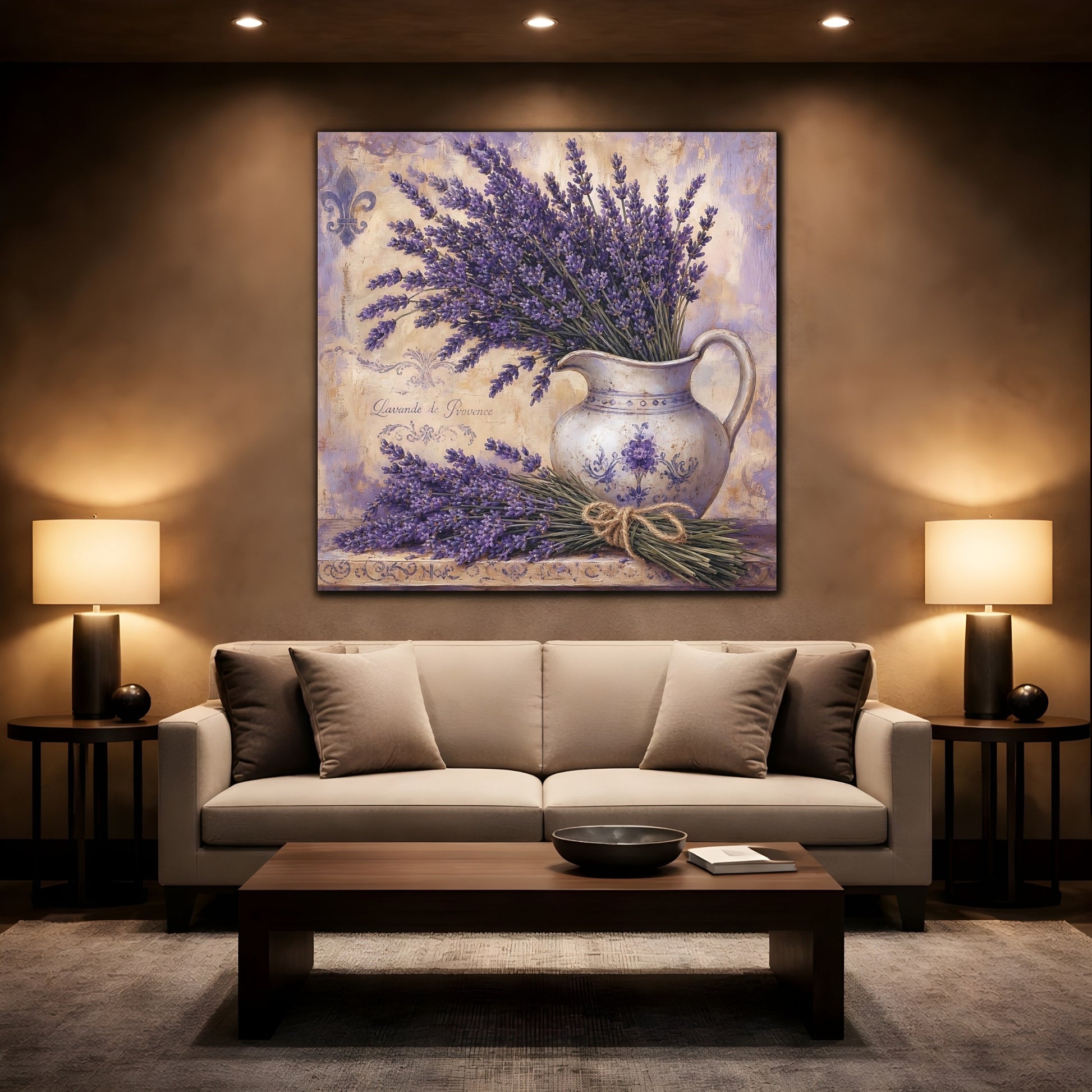 Mockup 2. Floral Lavender Purple Lavender shown as stretched canvas wall art