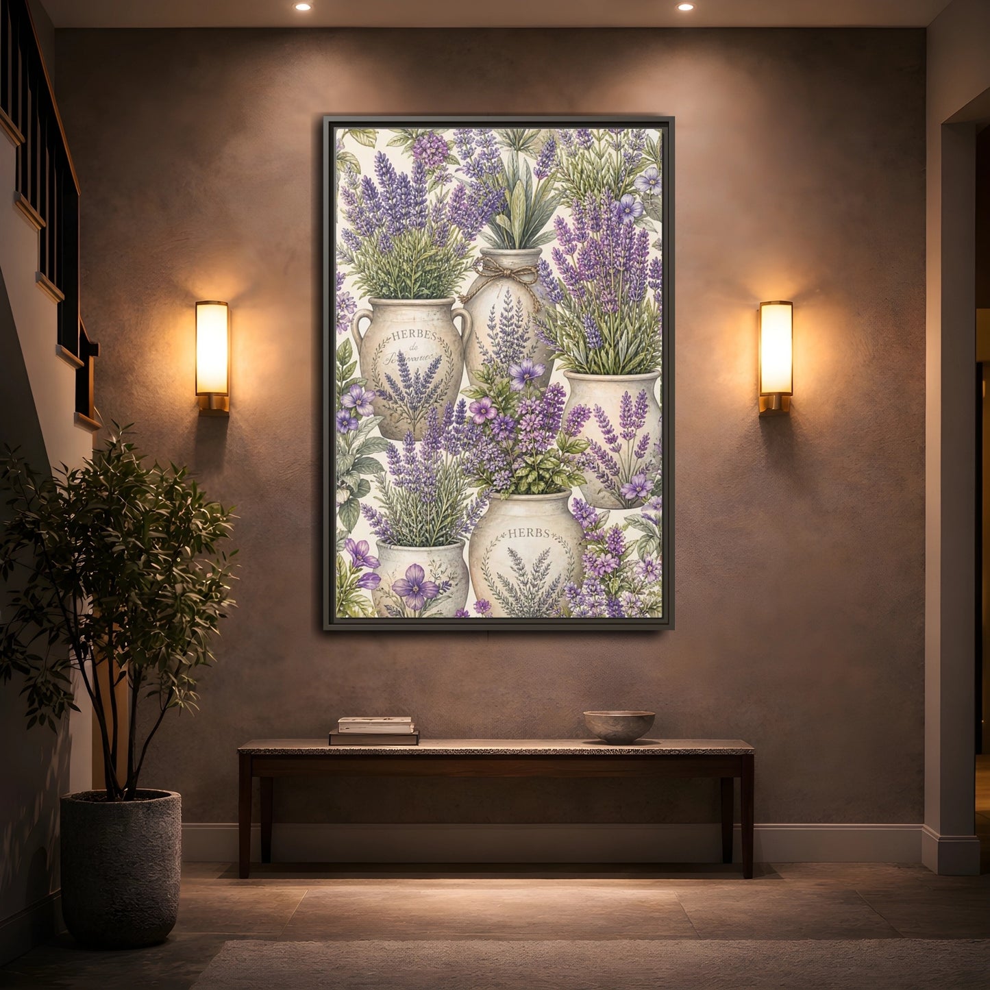 Mockup 2. Floral Lavender Purple Lavender shown as framed canvas print