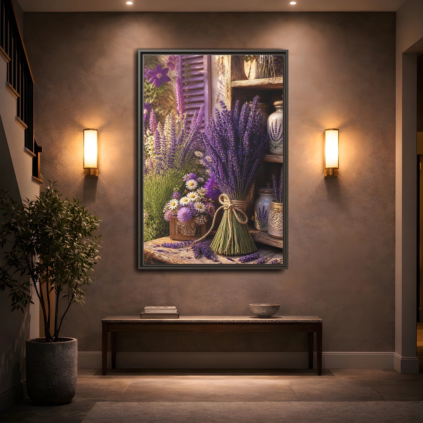 Mockup 2. Floral Lavender Purple Lavender shown as framed canvas print