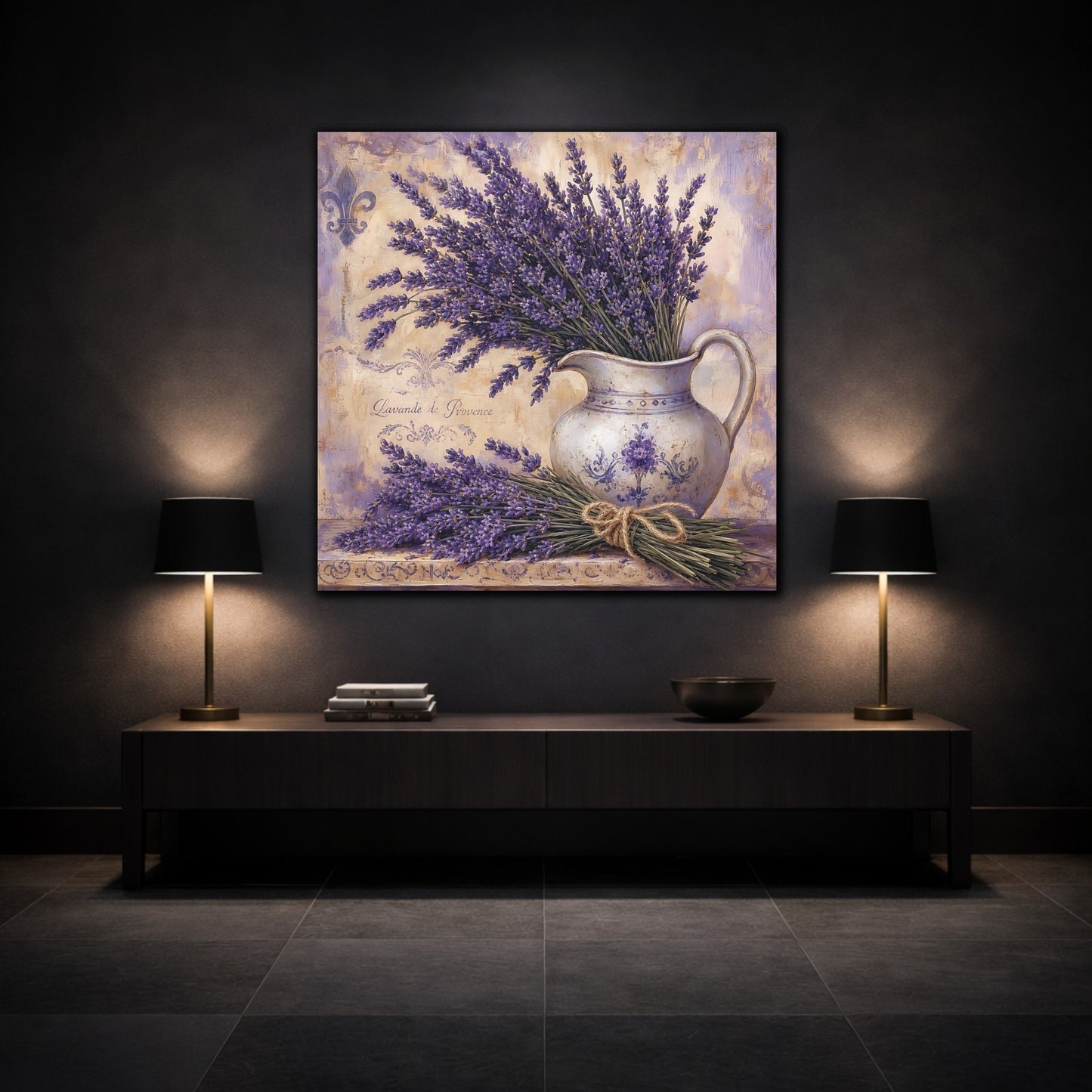 Mockup 3. Floral Lavender Purple Lavender shown as stretched canvas wall art