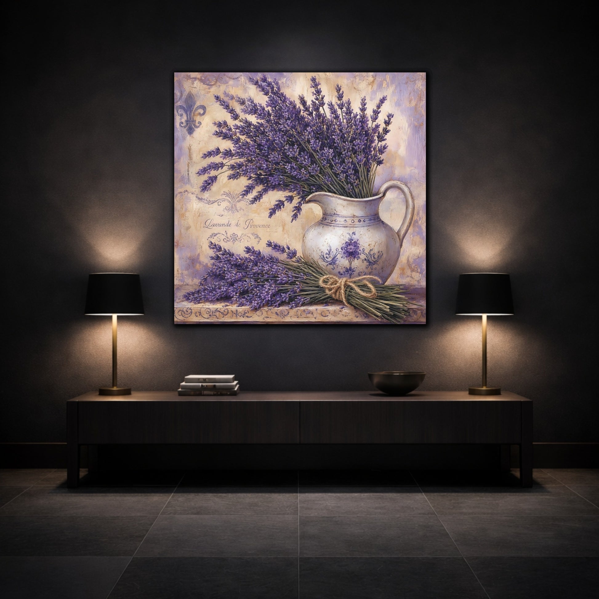 Mockup 3. Floral Lavender Purple Lavender shown as stretched canvas wall art