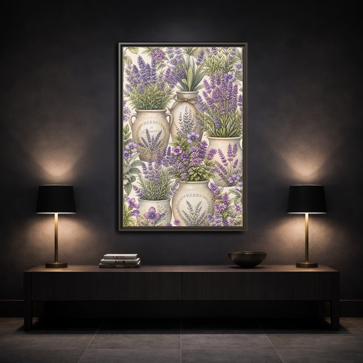 Mockup 3. Floral Lavender Purple Lavender shown as framed canvas print