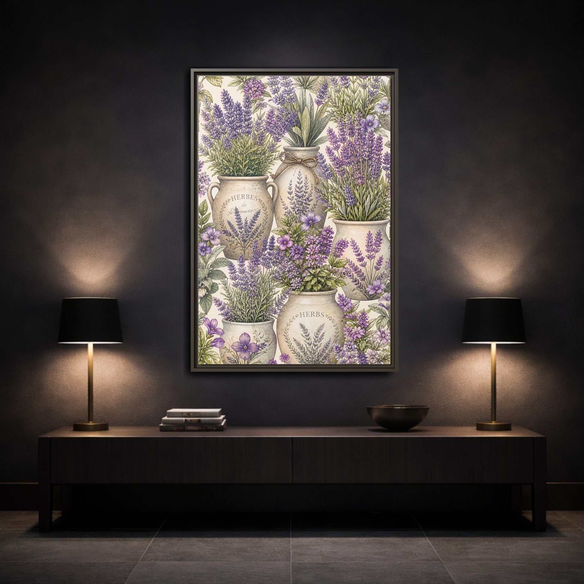 Mockup 3. Floral Lavender Purple Lavender shown as framed canvas print