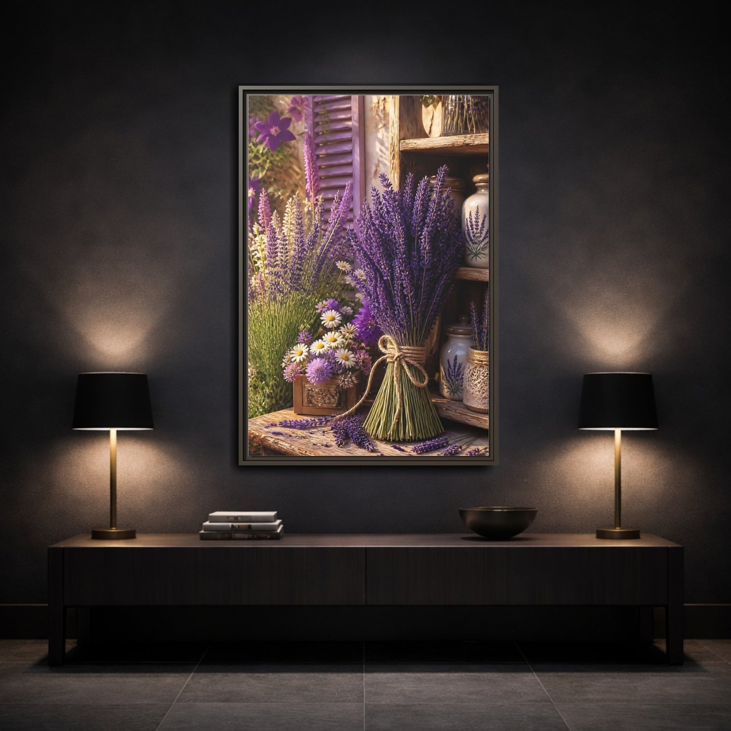 Mockup 3. Floral Lavender Purple Lavender shown as framed canvas print