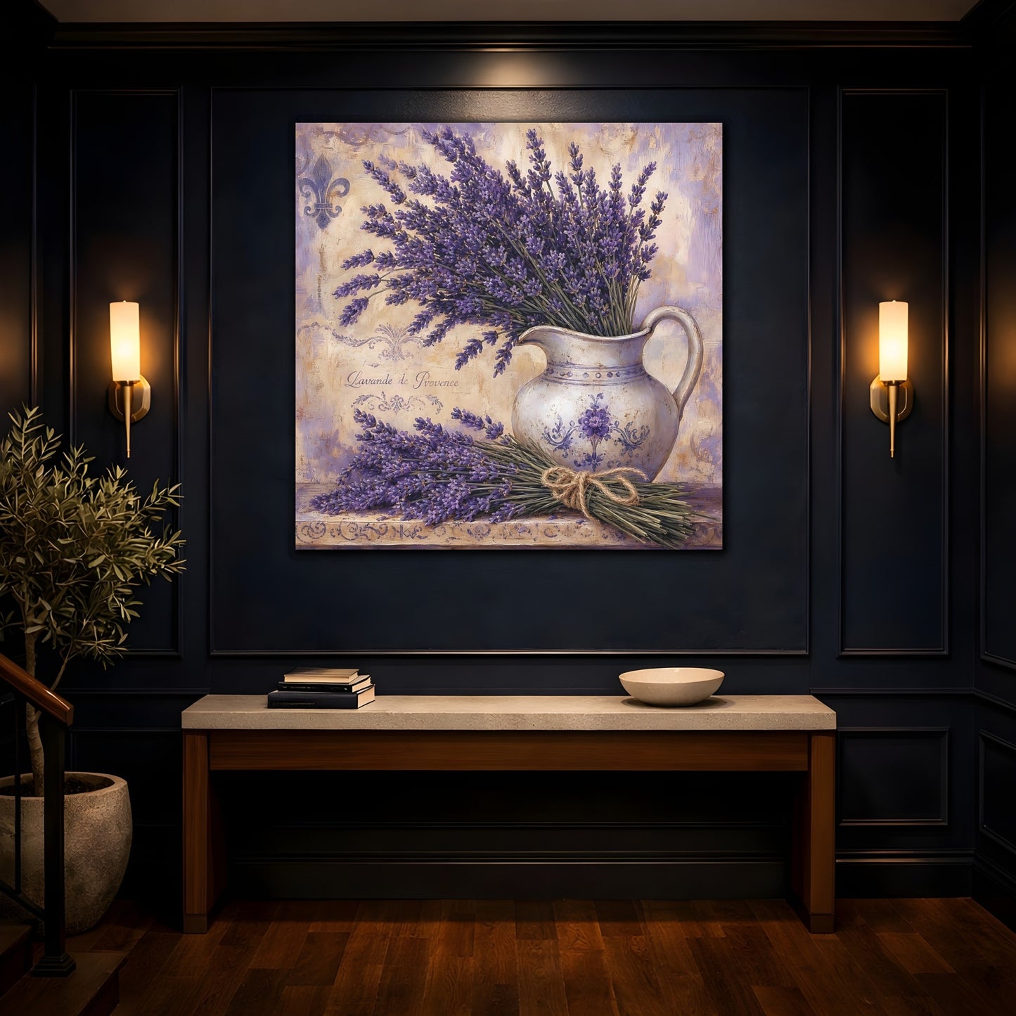 Mockup 4. Floral Lavender Purple Lavender shown as stretched canvas wall art