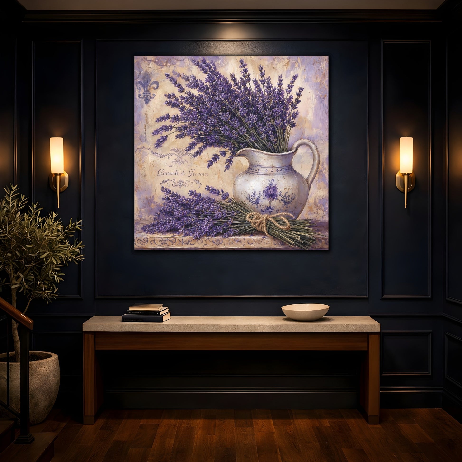 Mockup 4. Floral Lavender Purple Lavender shown as stretched canvas wall art