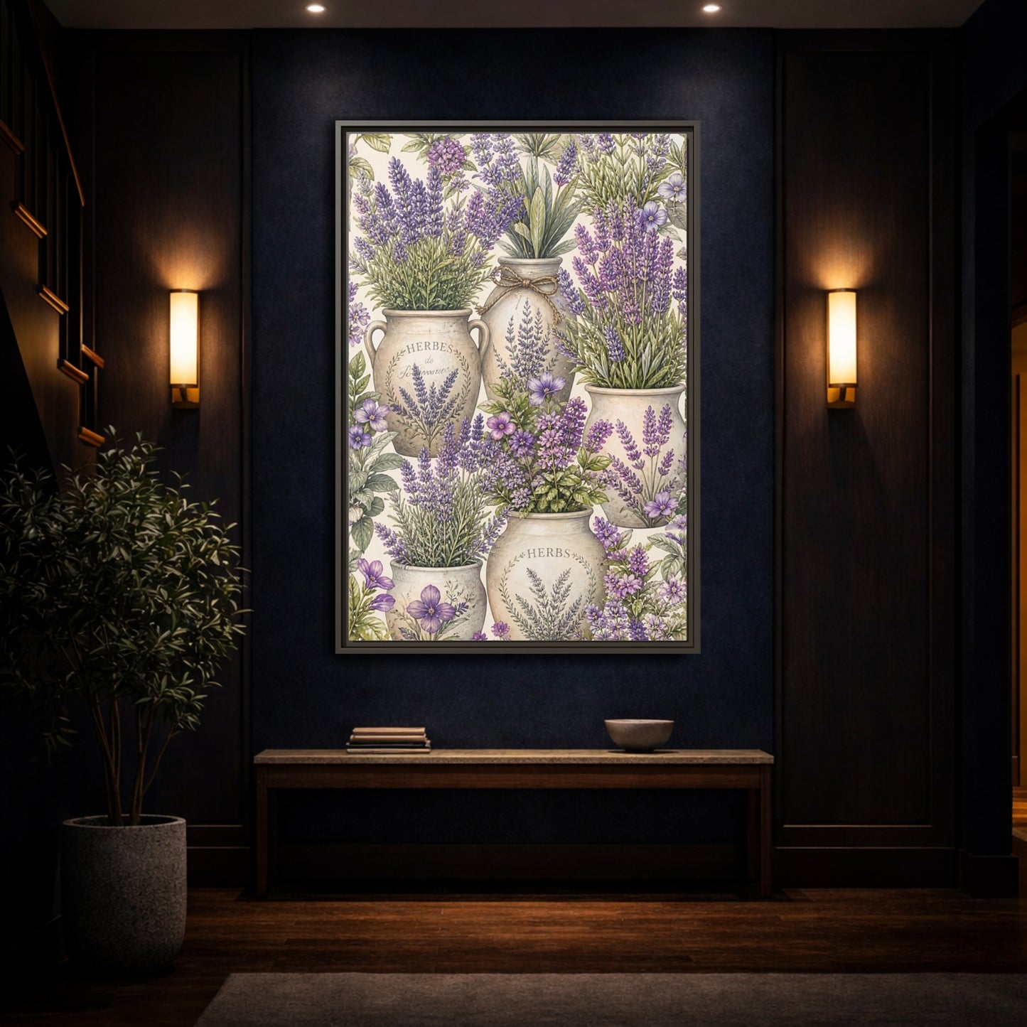 Mockup 4. Floral Lavender Purple Lavender shown as framed canvas print