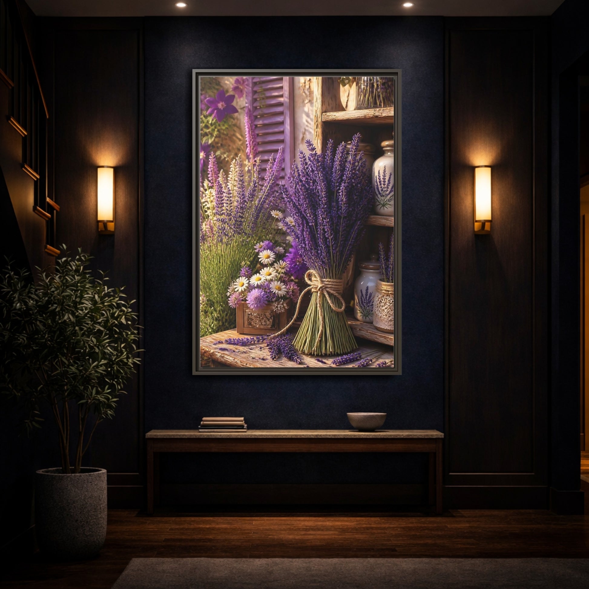 Mockup 4. Floral Lavender Purple Lavender shown as framed canvas print