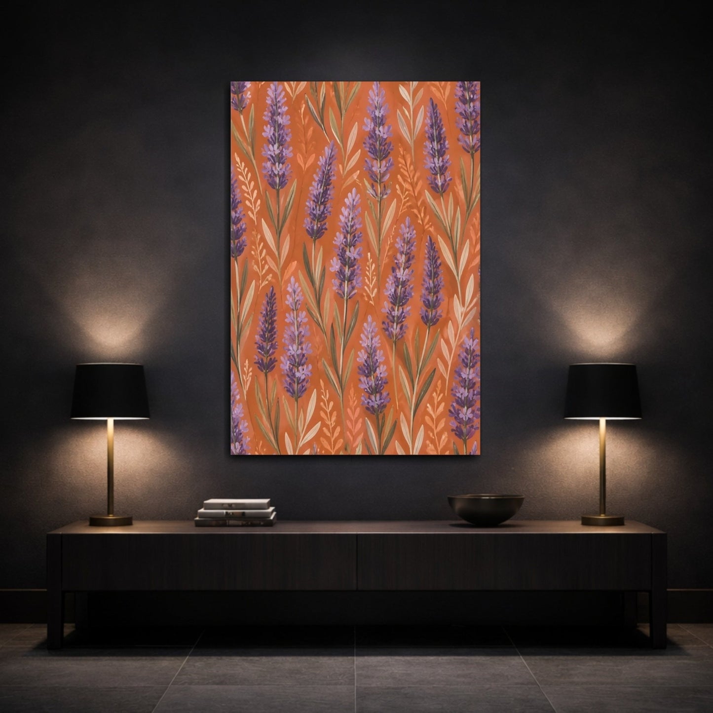 Floral Lavender Purple Orange Canvas Print – Living Room, Large Wall, and - YesArtYes