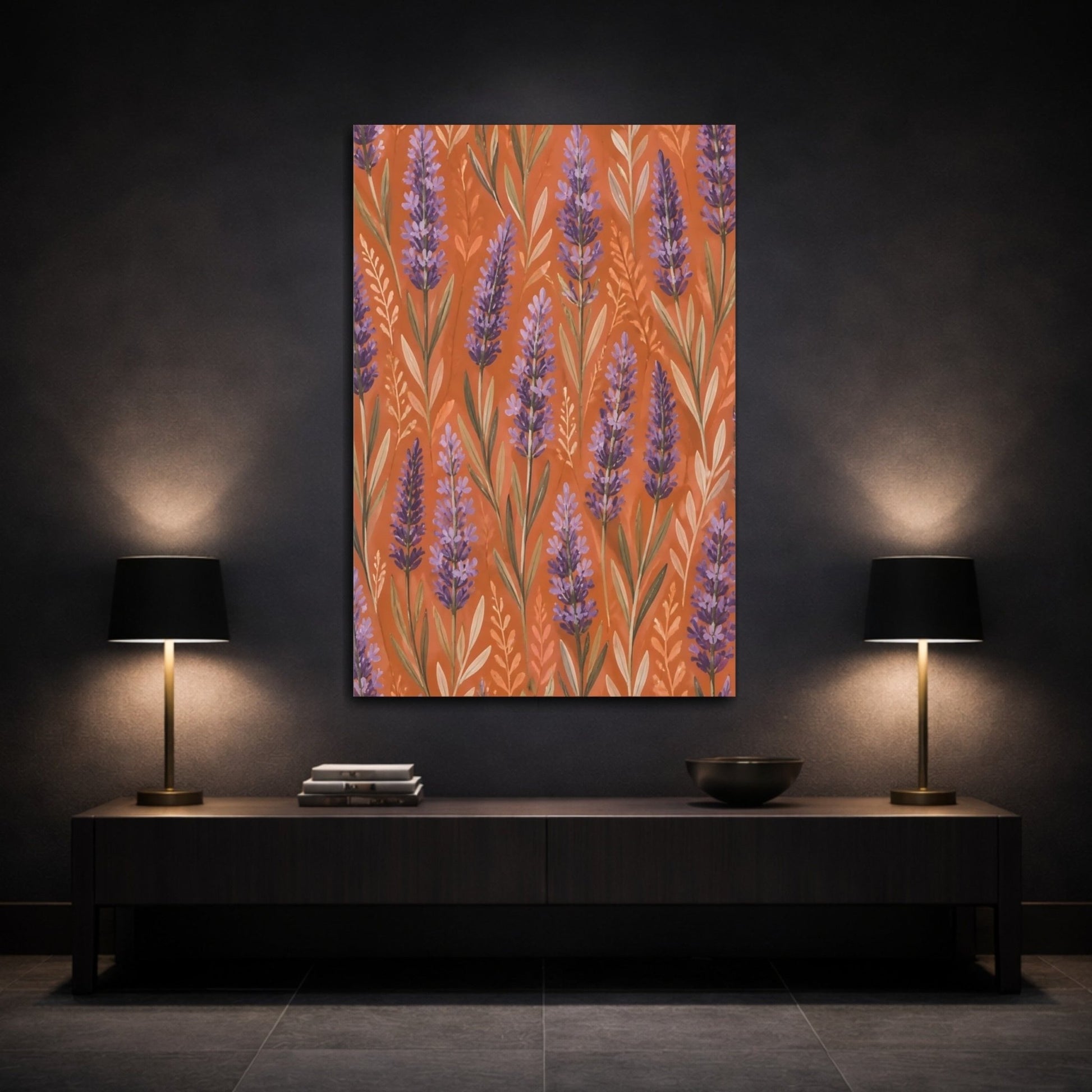 Floral Lavender Purple Orange Canvas Print – Living Room, Large Wall, and - YesArtYes