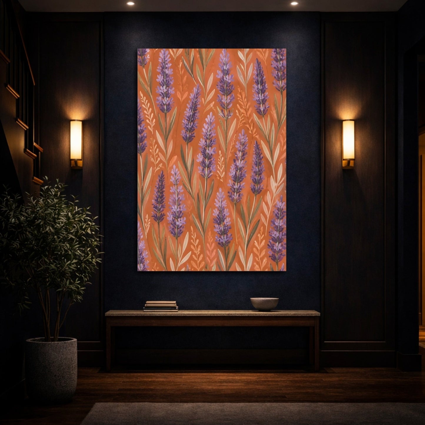 Floral Lavender Purple Orange Canvas Print – Living Room, Large Wall, and - YesArtYes