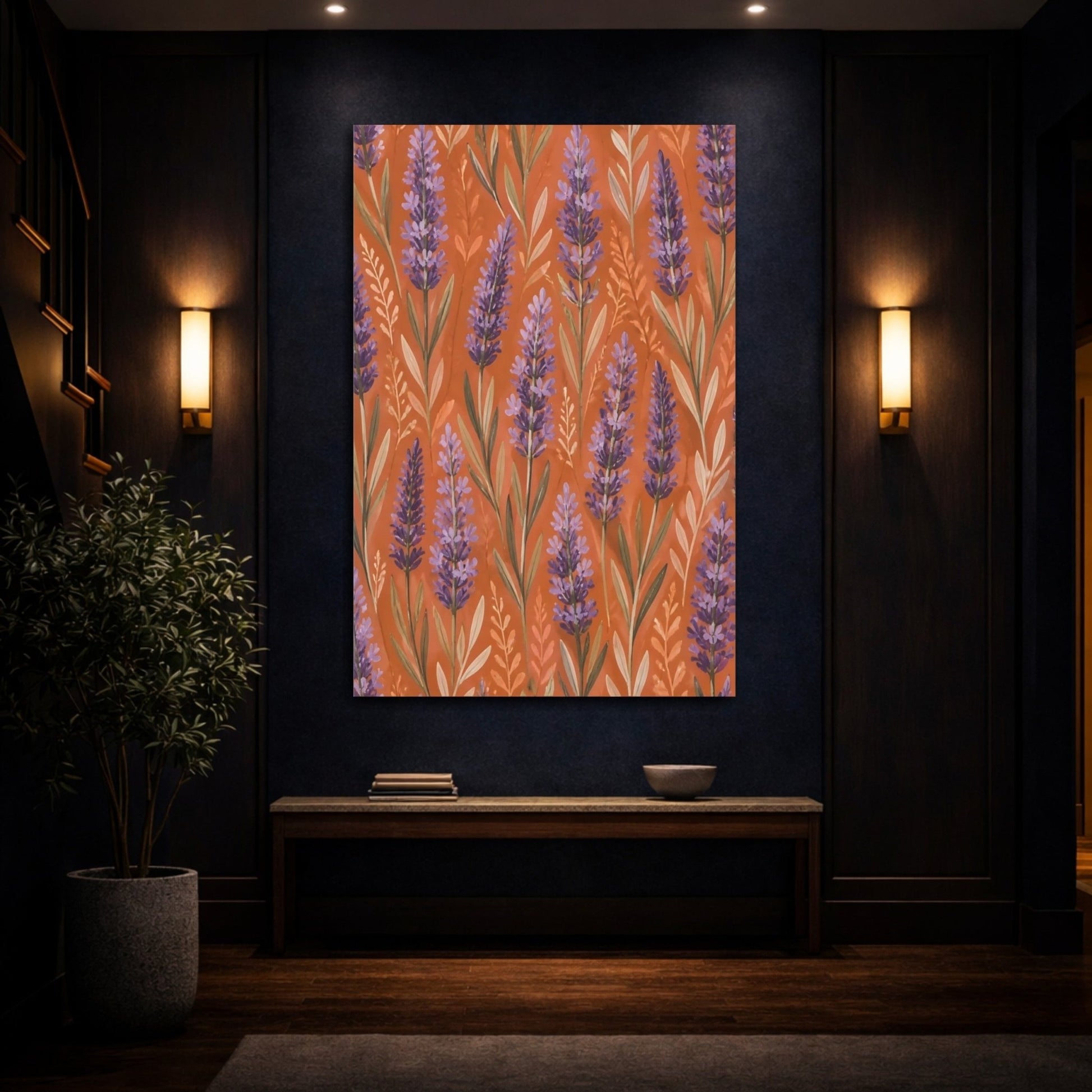 Floral Lavender Purple Orange Canvas Print – Living Room, Large Wall, and - YesArtYes