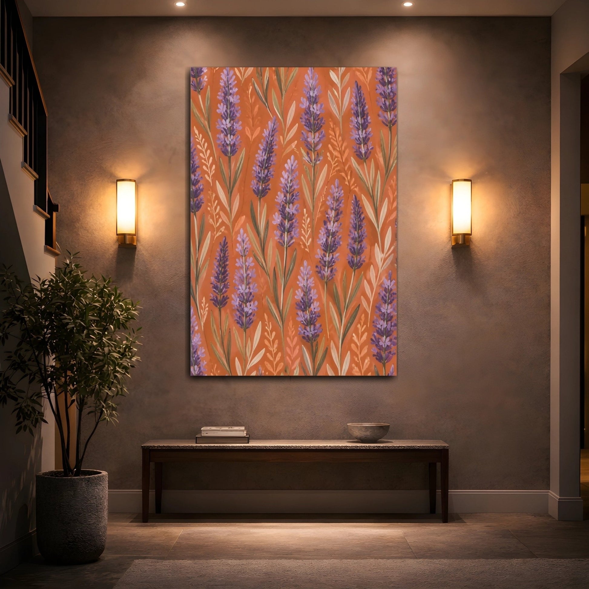 Floral Lavender Purple Orange Canvas Print – Living Room, Large Wall, and - YesArtYes