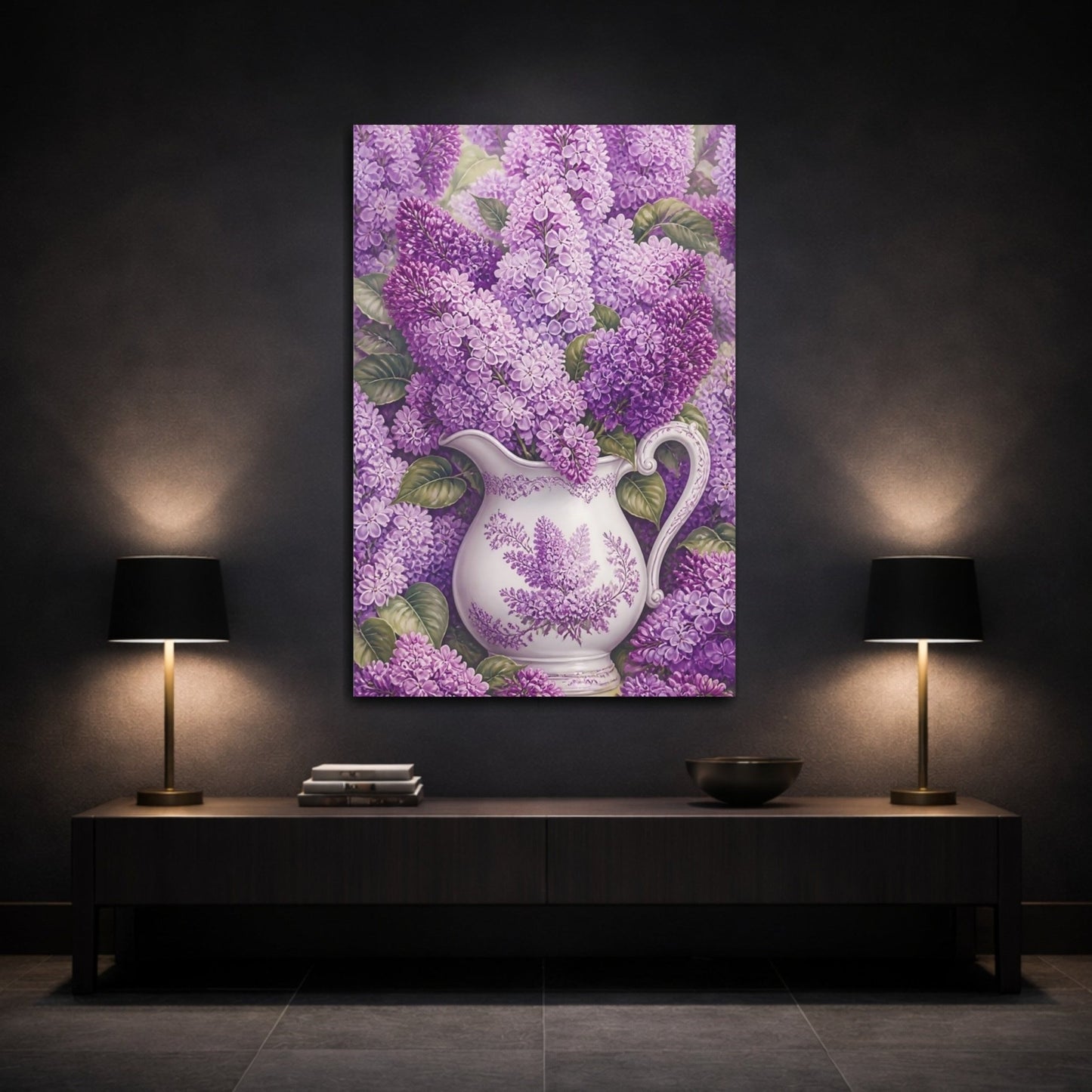 Floral Lilacs Purple Canvas Print – Living Room, Large Wall - YesArtYes