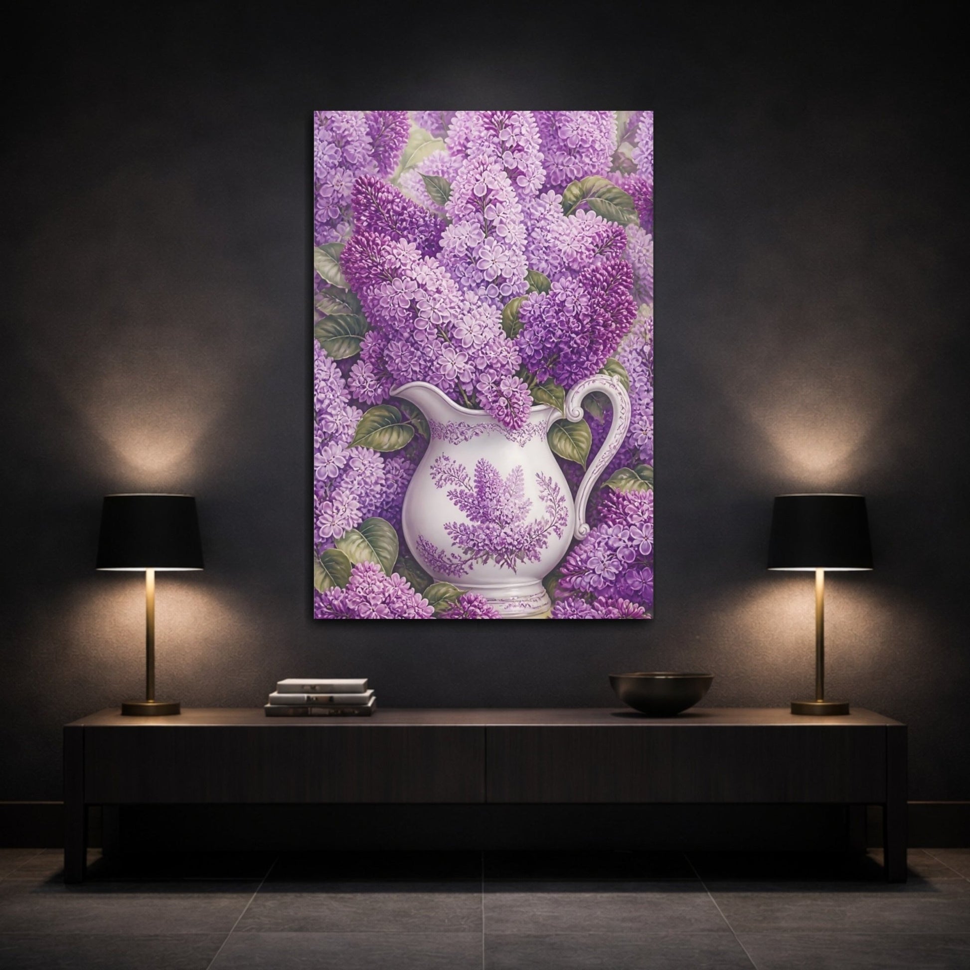 Floral Lilacs Purple Canvas Print – Living Room, Large Wall - YesArtYes